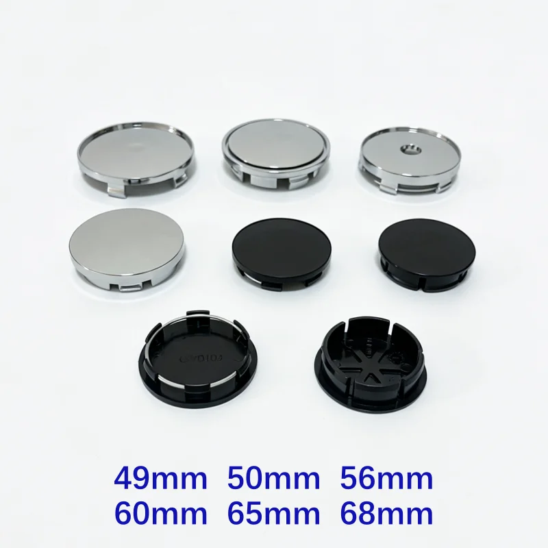 Universal Black Chrome Silver Blank Base Rim Cap Set - 4 Pieces