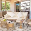 4-piece Bohemian Outdoor Furniture Set with Egg Chair and Ice Bucket, Small L-shaped Willow Conversation Segmented Sofa Set 5