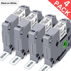 10-Pack 12mm Black on White Label Tape (4 pieces)