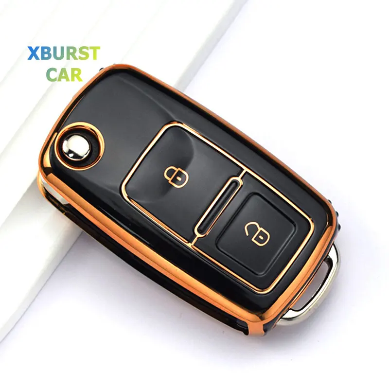 자동차 키 케이스 고리 커버 셸 홀더 키 체인, 폭스 바겐 보라 티구안 골프 4 사지타르 폴로 MK6 제타 파사트 스코다 2 버튼