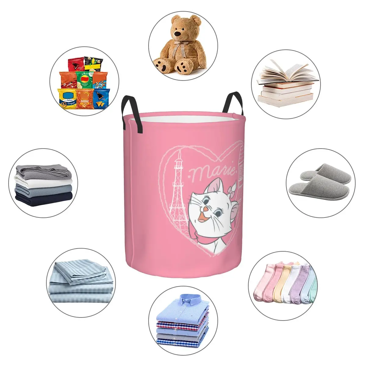 Custom Cute Cat Marie Kitten Cartoon Laundry Basket Collapsible Animals Movies Clothes Toy Hamper Storage Bin for Kids Nursery 5