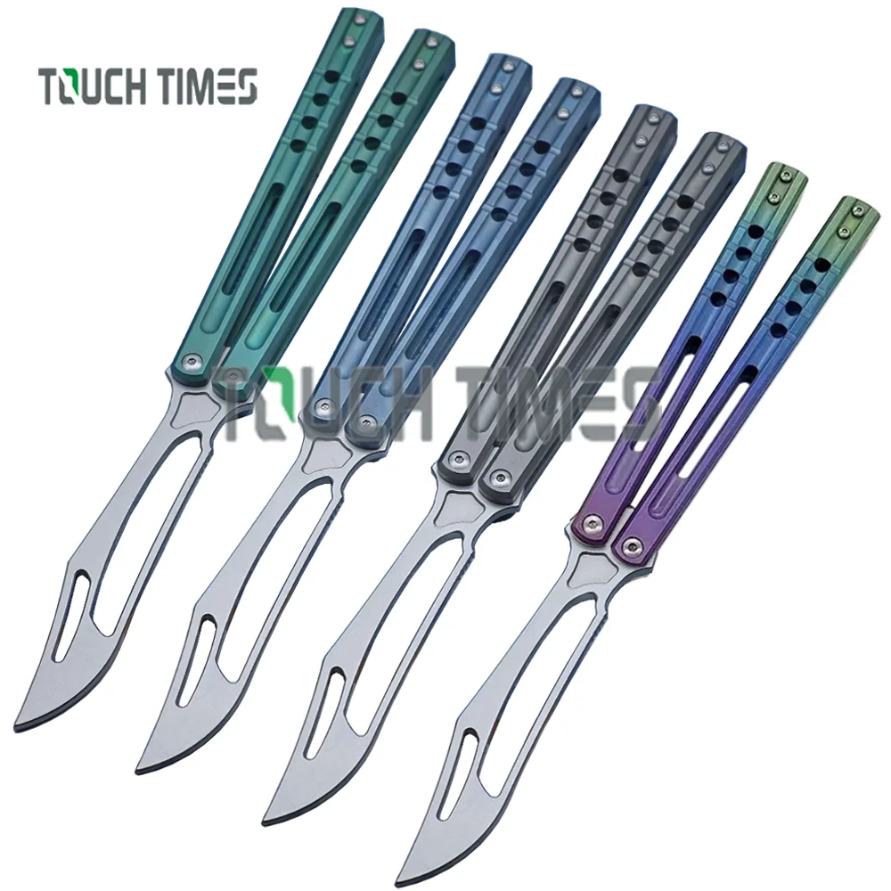 

Theone Orca Clone Sandwich Titanium Handle D2 Blade Balisong Butterfly Trainer Knife Bearings System Free-swinging EDC Knife