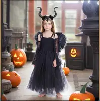 Carnival Costume Maleficent Tutu Girls Cosplay Evil Queen Black Mesh Princess Dress Children's Raven Wand Demonic Witch Dress
