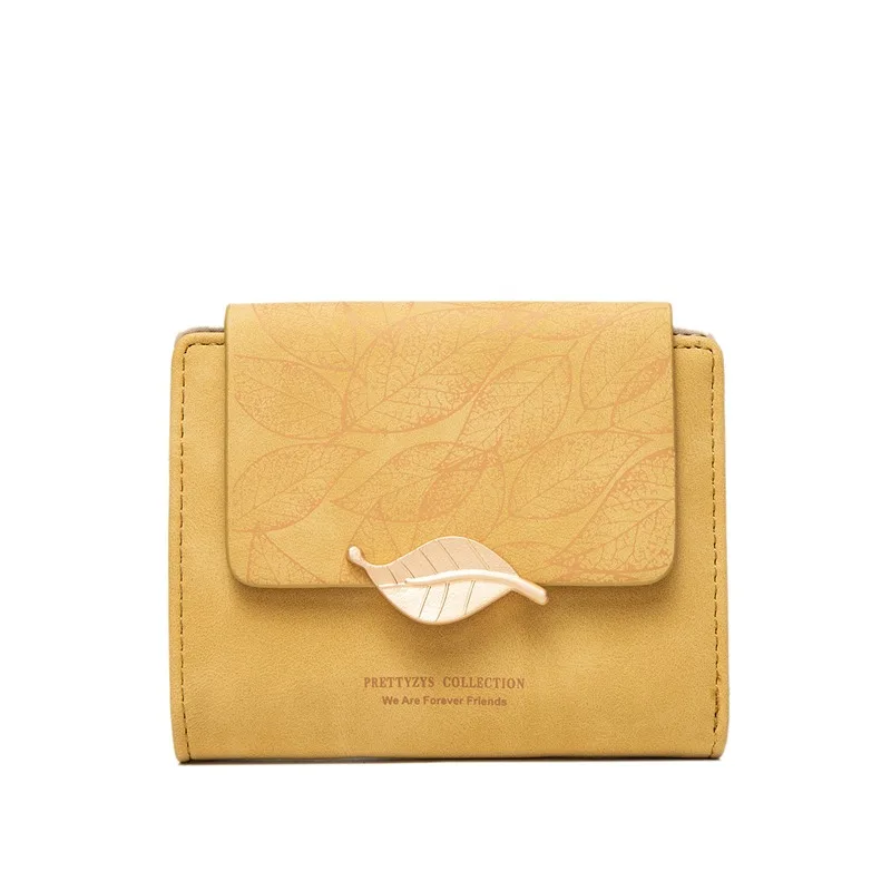 Brand Fashion Women Short Wallets Lady Three Fold Coin Purse Leaf Pattern Designer Zipper Card Holder Hasp High Capacity Wallet |