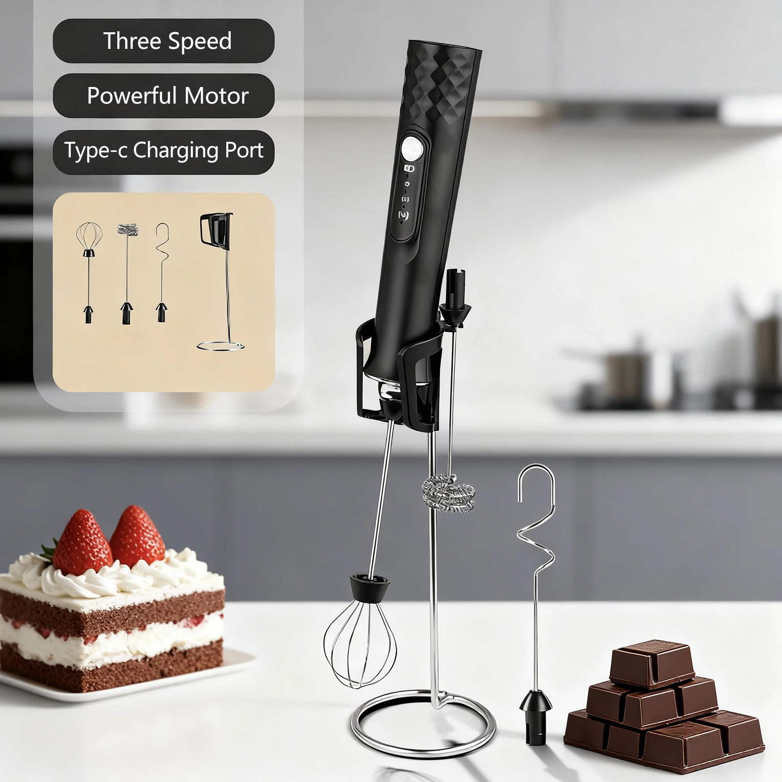 Milk Frother Wand Coffee Frother Handheld Foam Maker For Latte thumbnail 3