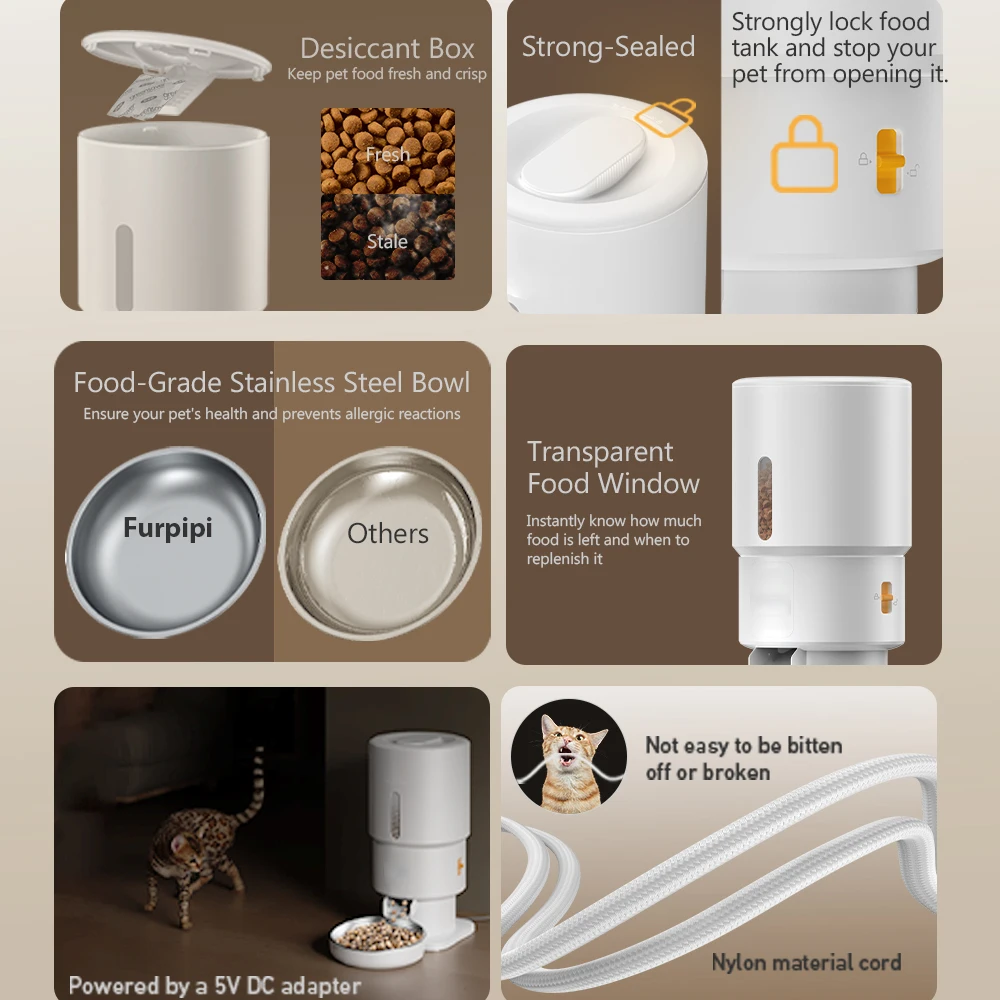 Furpipi 5L Smart Automatic Cat Feeders with 1080P HD Camera 5G WiFi Pet Feeder Tuya APP Control Automatic Cat Dog Food Dispenser