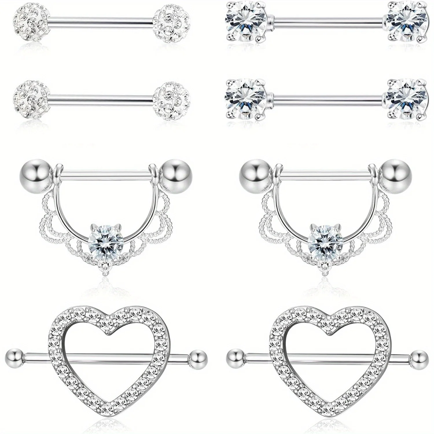 

Dreperfect 14G Stainless Steel Nipplerings Nipple Tongue Rings CZ Opal Barbell Body Piercing Jewelry