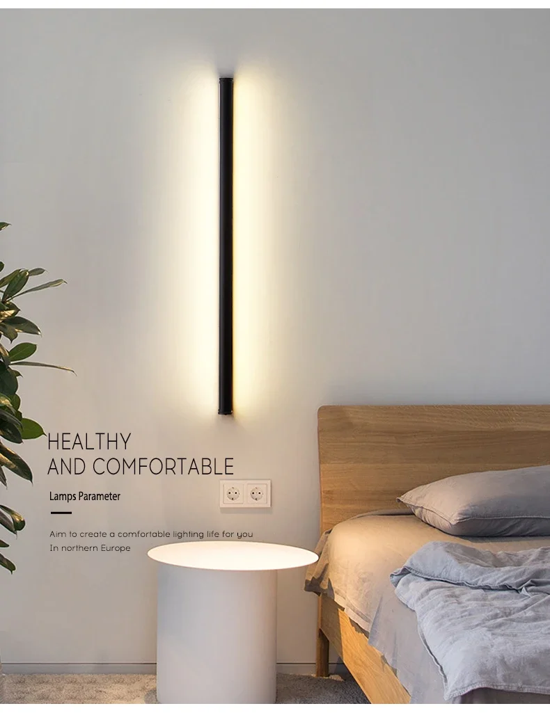 모던 블랙 골드 미니멀리즘 LED 긴 스트립 벽 조명, 식당 거실 장식 계단 코너 램프