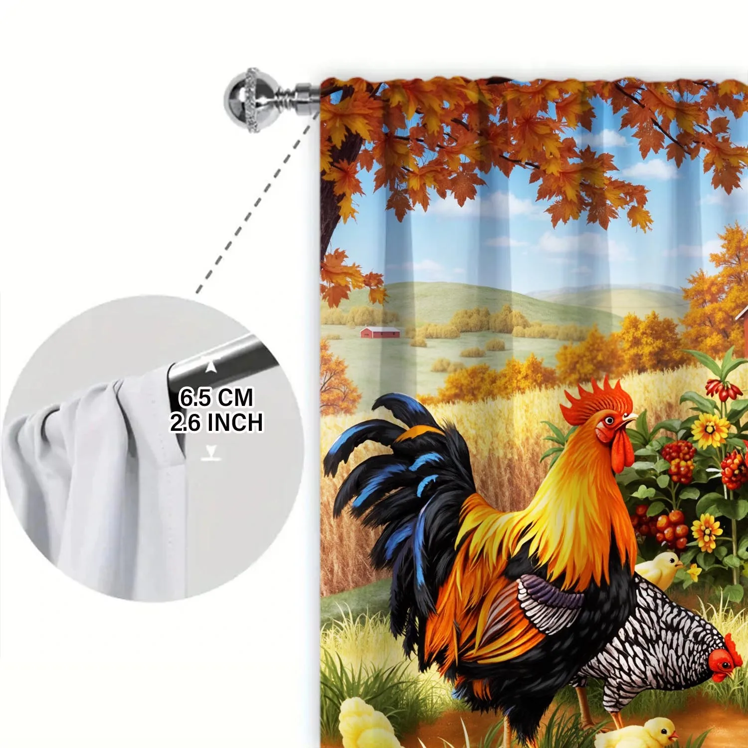 2pcs American Retro Country Rooster Decorative Curtains, Sunshade and Privacy-protecting Pole Curtains 6