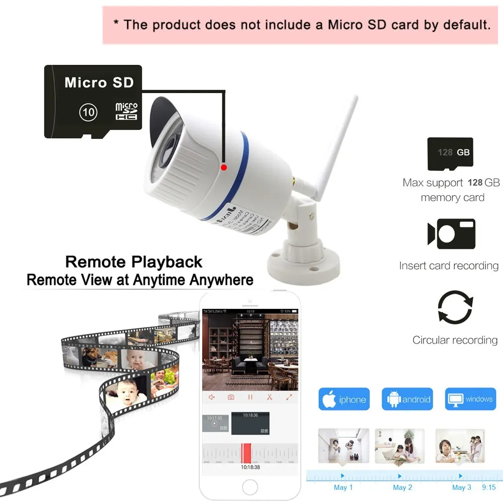 불릿 IP 카메라 와이파이 홈 감시 보안 무선 비디오, 야외 방수 HD 카메라, Onvif CamHipro Camhi, 4MP