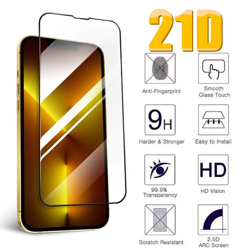 21D Screen Protector For iPhone 13 12 11 Pro Max Mini XR X XS MAX Full Cover on For iPhone 7 8