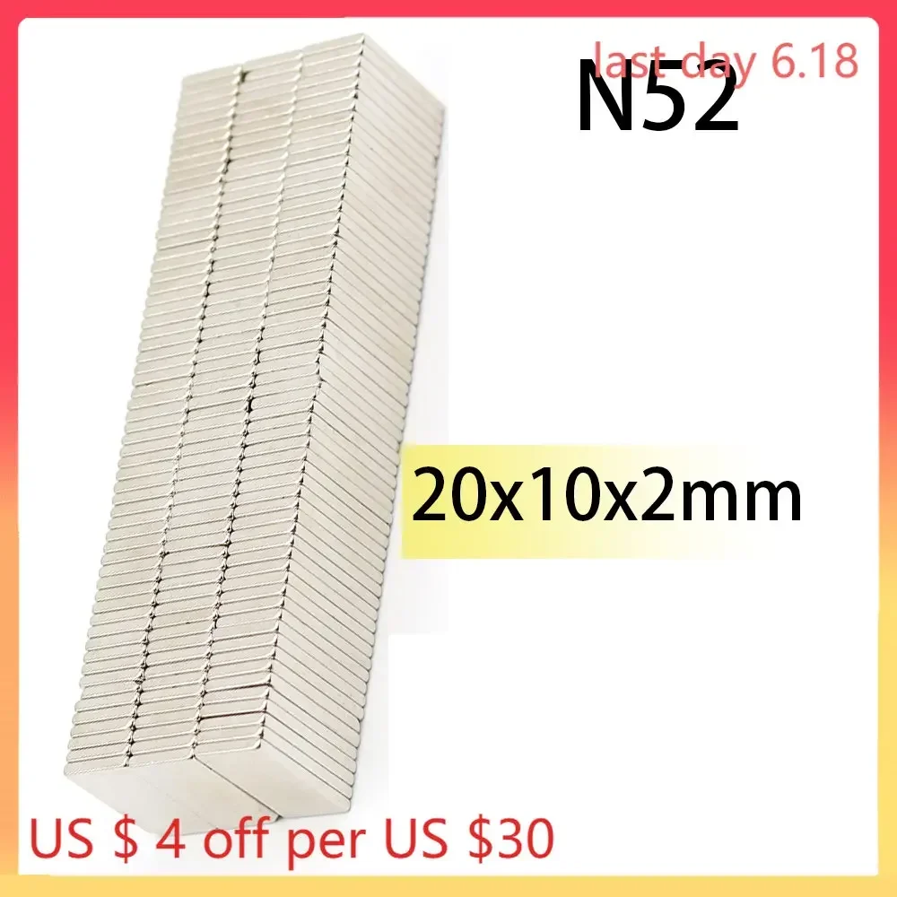 

20x10x2 N52 Standard size magnet Rectangle Square Strong Magnets Search Neodymium Bar Healthcare Industrial Motor Generation