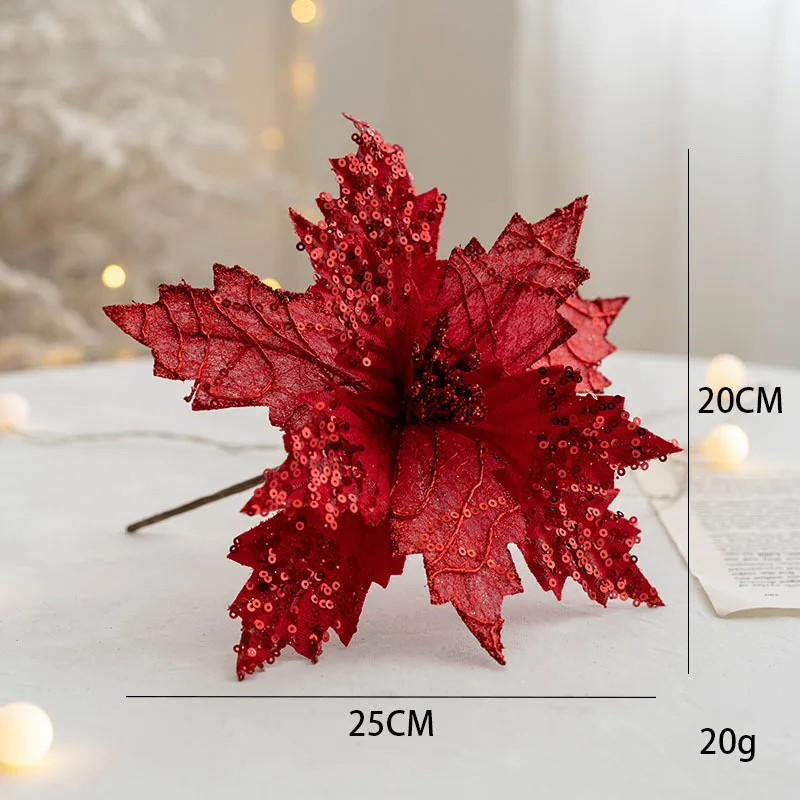 thumbnail image 1 of Flor de Navidad de simulación dorada Flor decorativa para árbol de Navidad 20 cm Terciopelo con lentejuelas Ecoration, 1 of 4