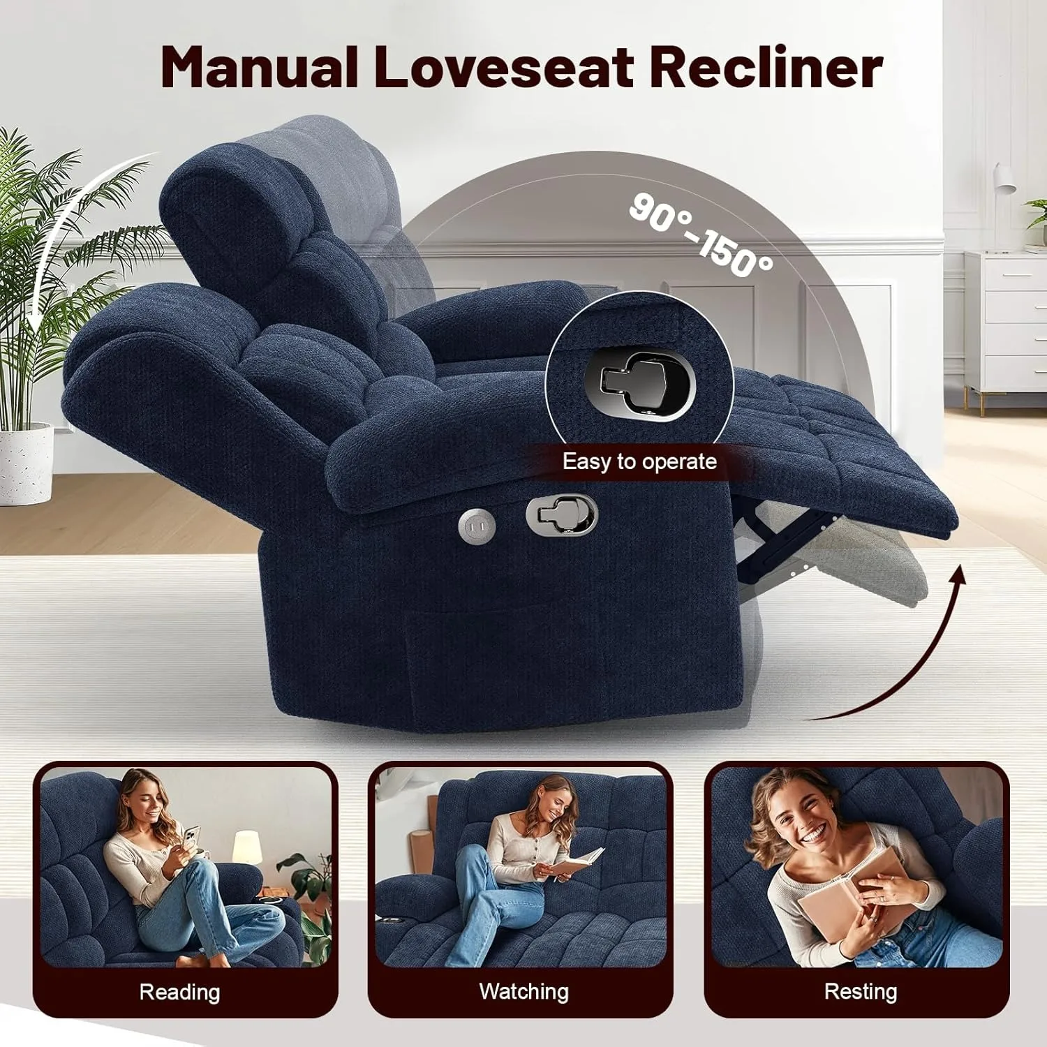 2-Seater Recliner Loveseat Sofa with USB & Cup Holders 2