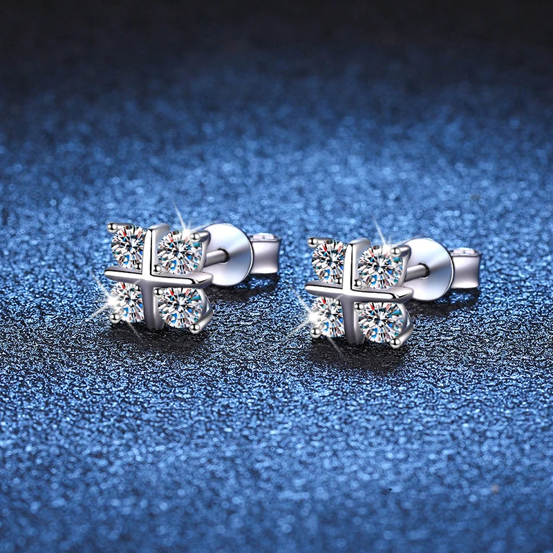 Tezzc Full D Color Moissanite Earrings for Women Sparkling Lab Diamond Ear Studs 925 Sterling Silver Wedding Party Jewelry Gifts