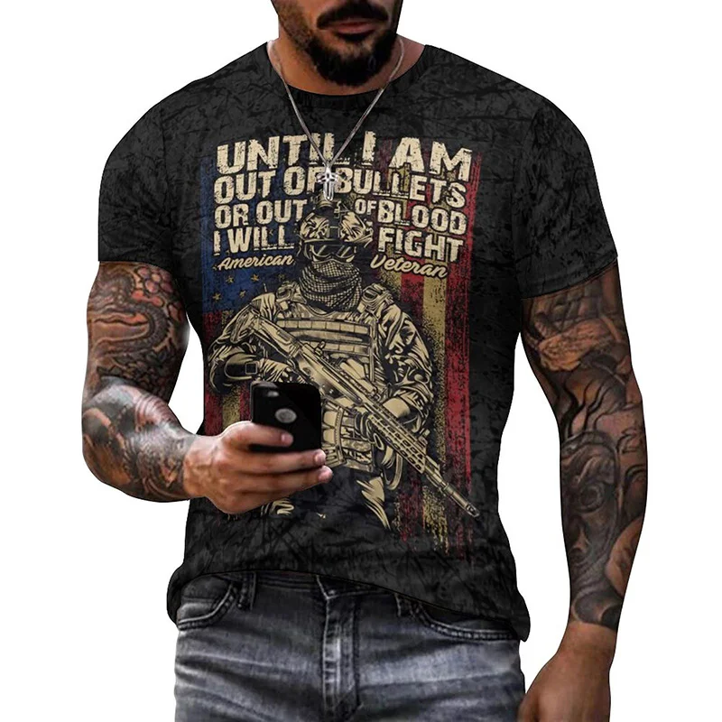 

American Flag Soldier US Marines Graphic T Shirt for Men Clothing Vintage 3D Print Military Fans ARMY-VETERAN T-shirt Streetwear