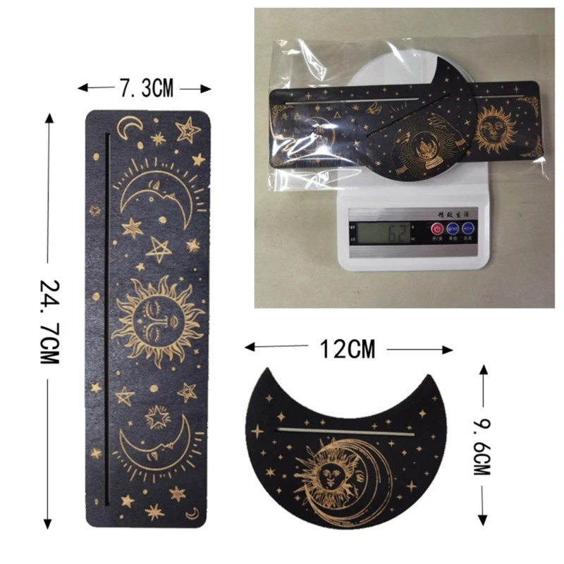 Ieron – Lot De 2 Supports De Cartes De Tarot En Bois – Forme De Lune Et Plateau Pendule Rectangulaire – Naturel
