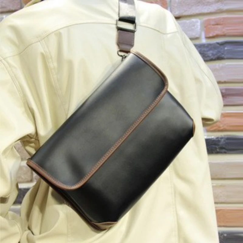 Fashion Plaid Men Bags Shoulder Crossbody Vintage Leather