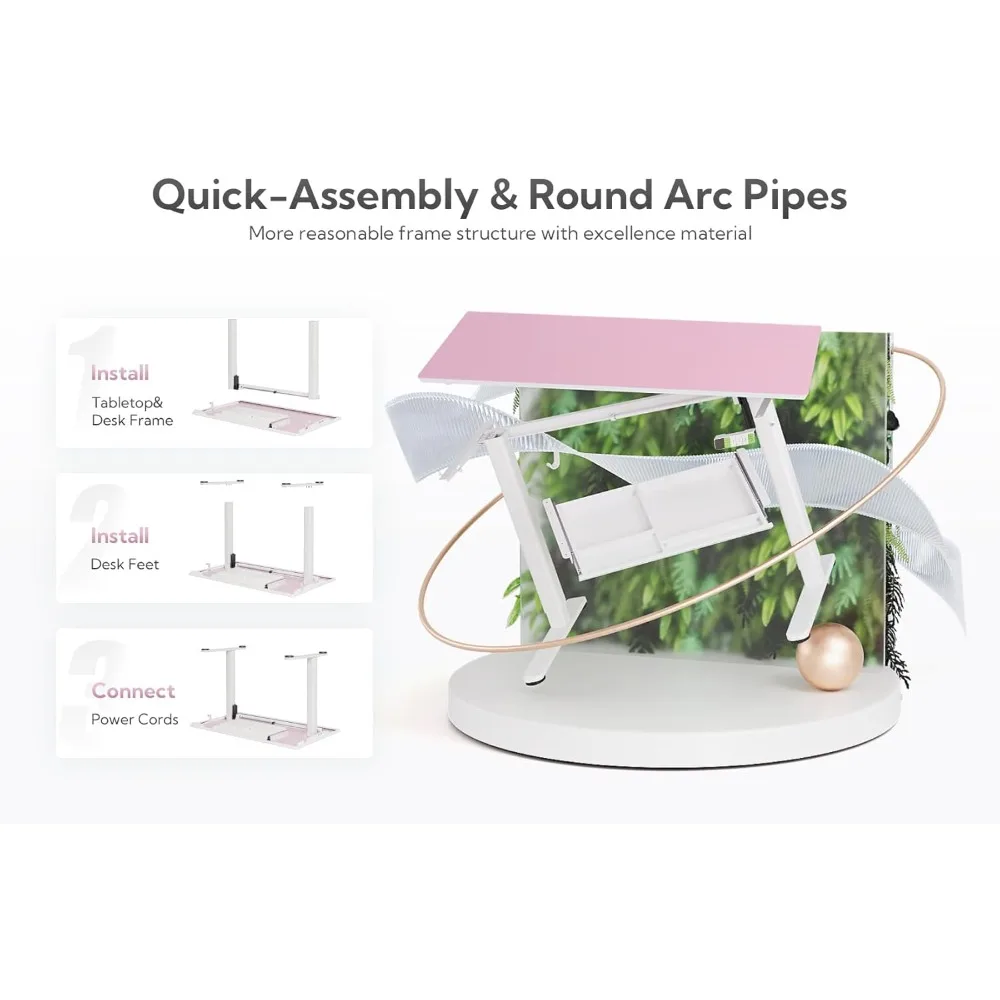 "55" ergonomic adjustable height desk with storage drawers in morandi powder finish"