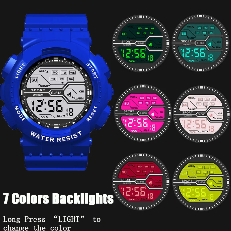 MAYZHISU Sports Watch for Men Multifunction Outdoor Electronic Watch Kids Student Military LED Digital Wristwatches Men's Clock 6