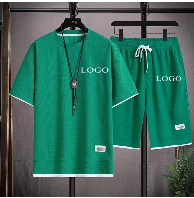 Your Own Design Brand Logo/Picture Personalized Custom Anywhere Men Women DIY Waffle Short Sleeve Set Fashion New