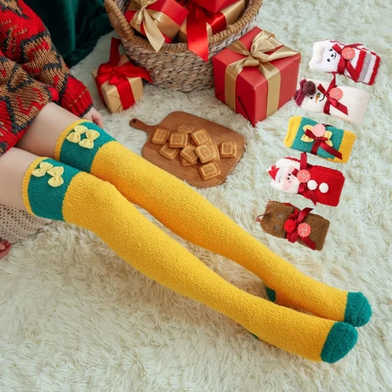 

Autumn/Winter Christmas Over Knee Coral Velvet Cartoon Three-dimensional Female Floor Velvet Sleeping Socks