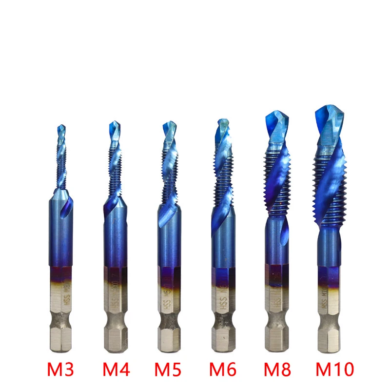 1/6Pcs Tap Drill Bit Set Hex Shank Titanium Plated HSS Screw Thread Bit Screw Machine Compound Tap M3 M4 M5 M6 M8 M10 Hand Tools