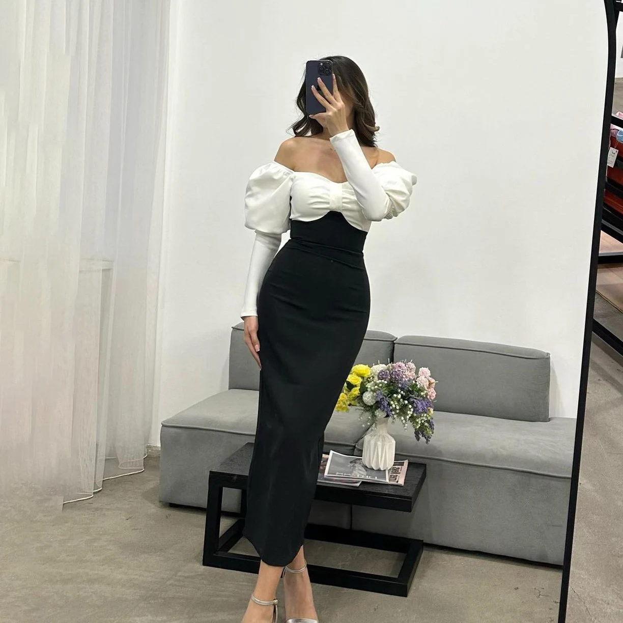 

OEING Sweetheart Luxury Garden Evening Dresses Pleat Long Sleeves Formal Birthday Floor Length Elegant Prom Gown Party Women