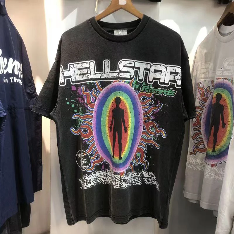 

Hellstar T-shirt Summer New Wash Do Old Vintage Monogram Print HELLSTAR High Quality Short Sleeve T Shirt Couple Top Tee