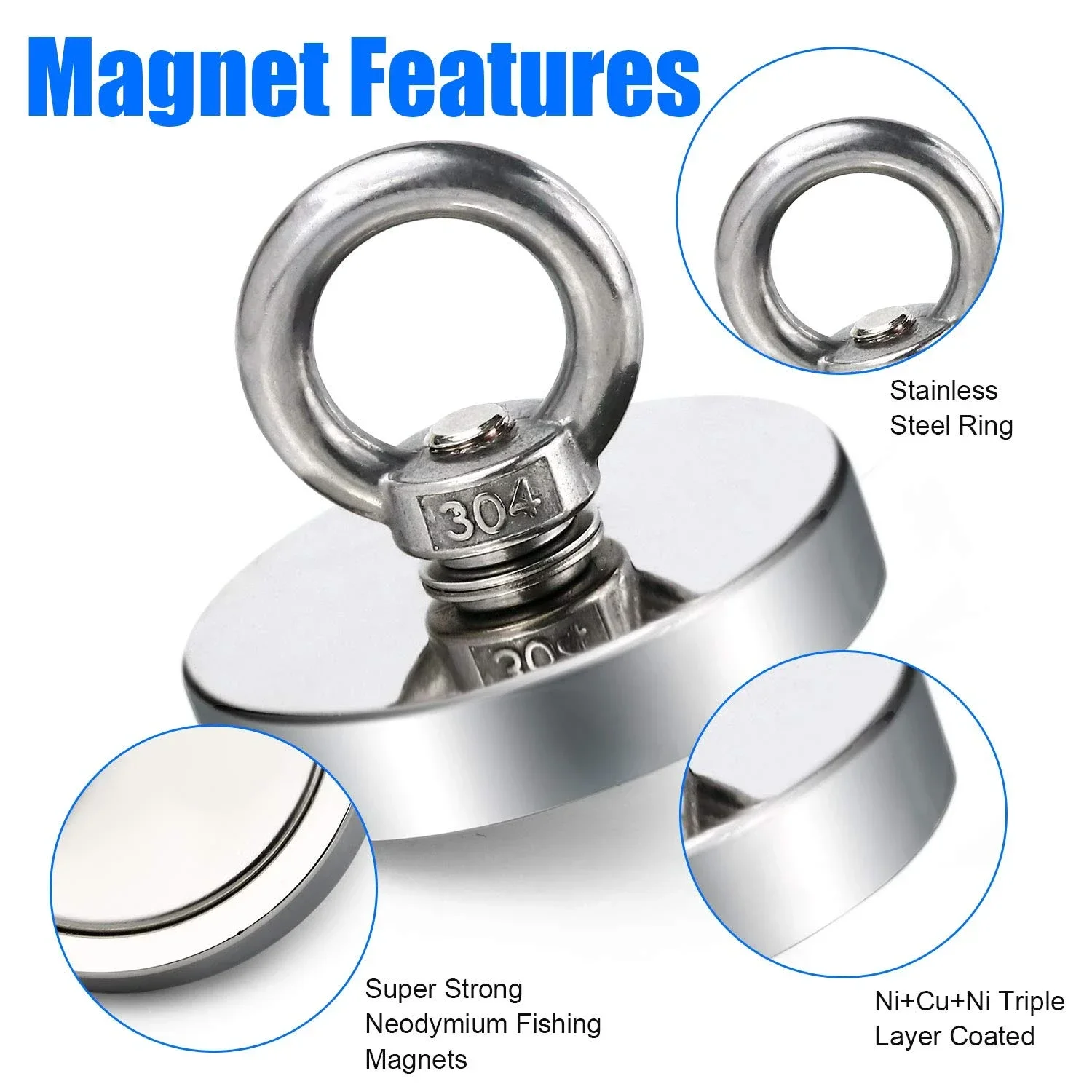 Super Sterke Neodymium Magneten N52 Iman Ima Magnetische Vissen Magnetjes Met Verzonken Gat Oogbout Voor Berging Magnetische Visserij