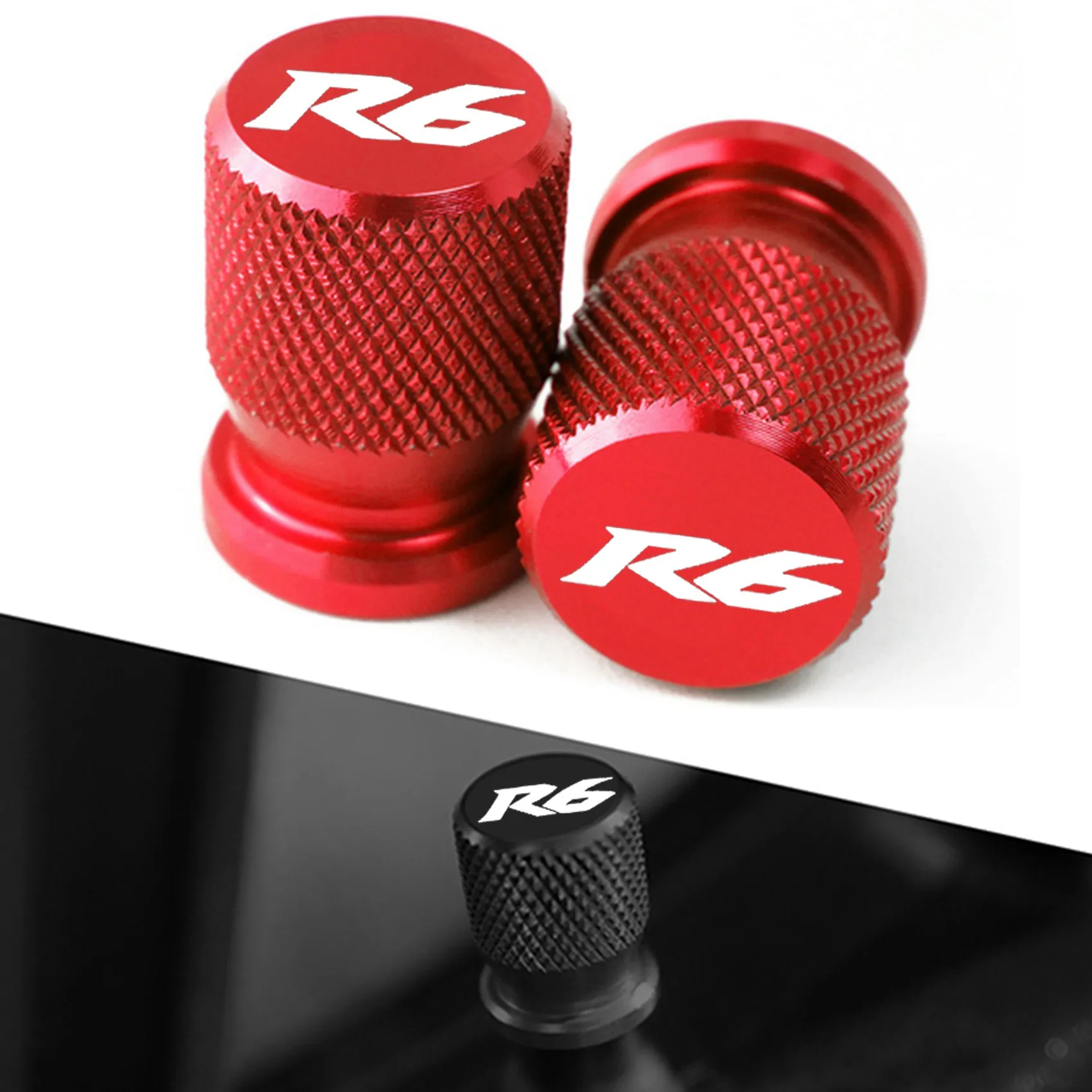 1Pair R6 CNC Aluminum Tire Valve Air Port Cover Dust Stem Caps Motorcycle Accessories for Yamaha YZF R6 2000- Red