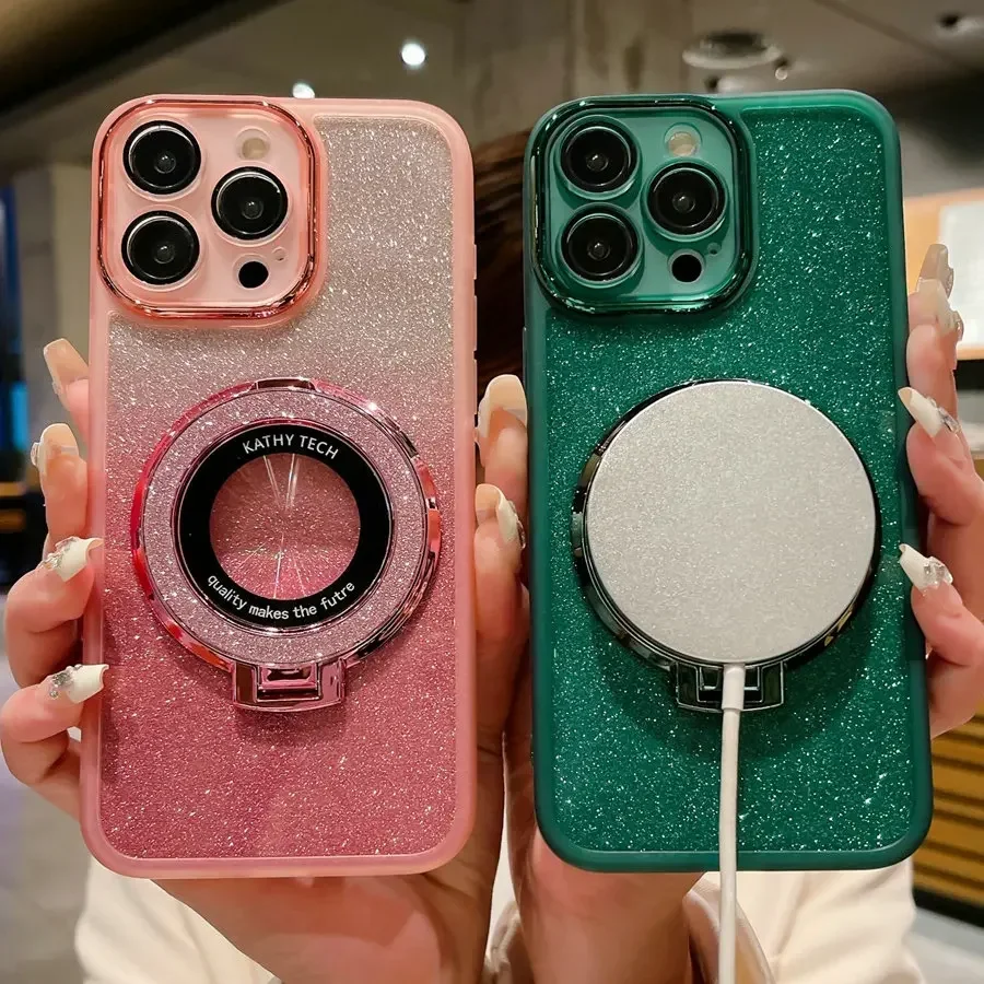 Glitter TPU Ring Holder Case with Lens Protector - Soft Silicone Cover