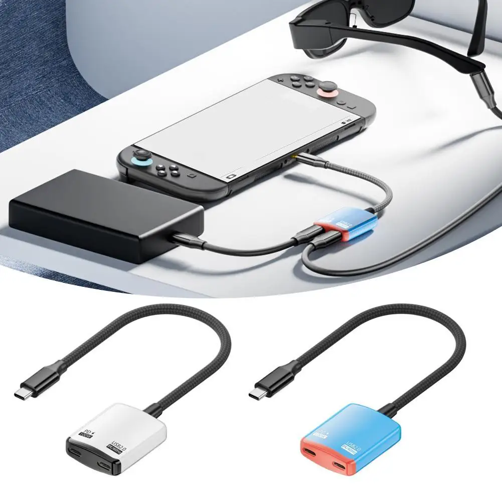 8K 60Hz 타입 C to USB C 비디오 어댑터 PD 100W 고속 충전 480Mbps 데이터 컨버터 2 in 1 스플리터 (맥북, 아이패드, 삼성 포트용)