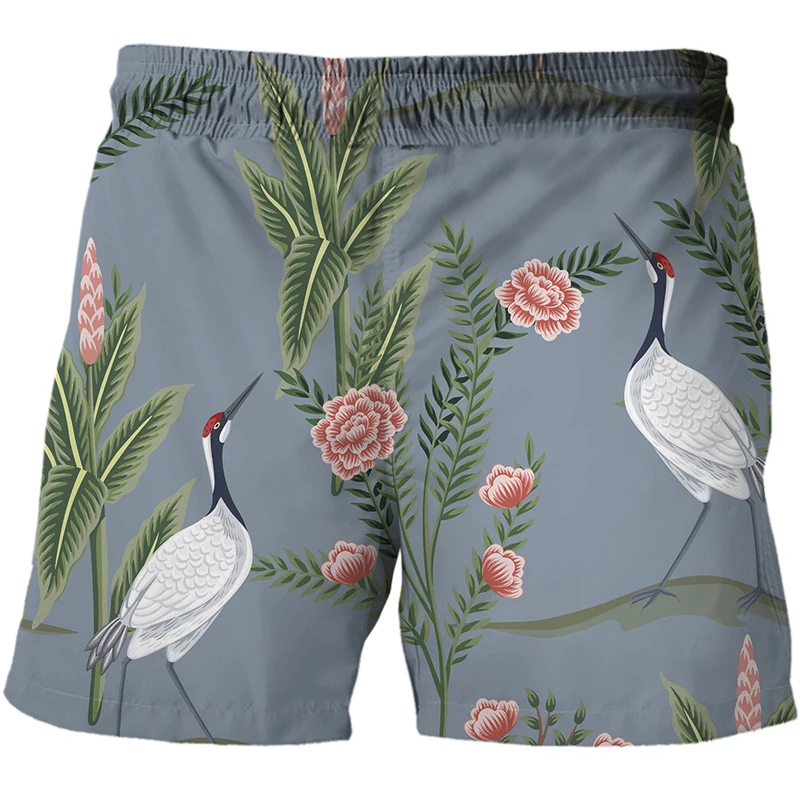 2022 Summer Men Women Unisex Casual 3D Print Flower, bird and plant illustration Fashion Male Pants Shorts Oversized Beach Short smart casual shorts mens