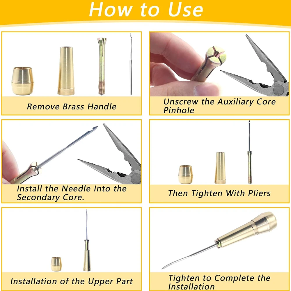 Leather Sewing Needles Kit Contains Silver Stainless Steel/Copper Alloy Sew Awl 4 Piece Needle Suitable for Leather Canvas Tent