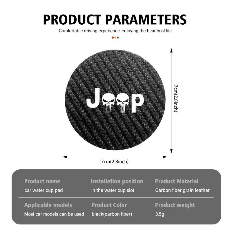 Universal Car Coaster Anti-Slip Carbon Cup Pad Bottle Holder Mat For Jeep Patriot Renegade Wrangler JK JL Liberty Trailhawk