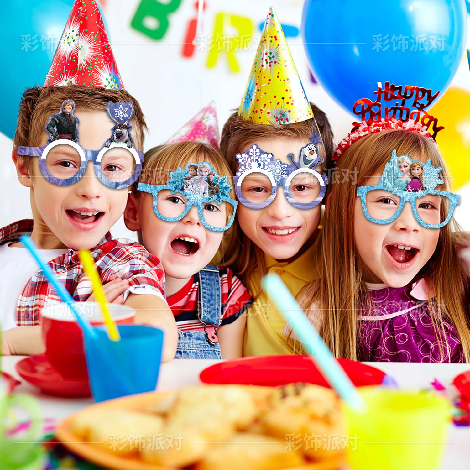 12 Disney Character Frozen Birthday Party Decorations, Paper Glasses, Princess Aisha Masks, Princess Party Photo Props, Gifts