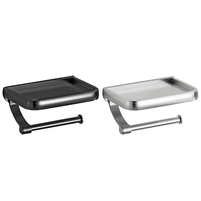 Toilet Paper Holder With Shelf, Anti-Rusttoilet Roll Holder With Phone Shelf Wall Mounted Bathroom Tissue Holder