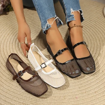 Women's Summer Mesh Hollow Breathable Casual Ballet Flats 2026 New Solid Color Anti-Slip Comfortable Lightweight Low-top Shoes