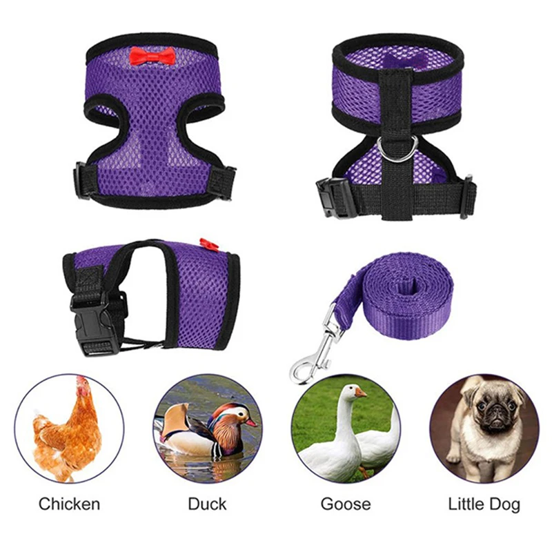 Fashion Chicken Vest Hen Belt Pet Harness Matching Collars Bow Comfortable Leads Breathable Poultry Supplies chicken toys accessories chicken decoration rooster neck collar