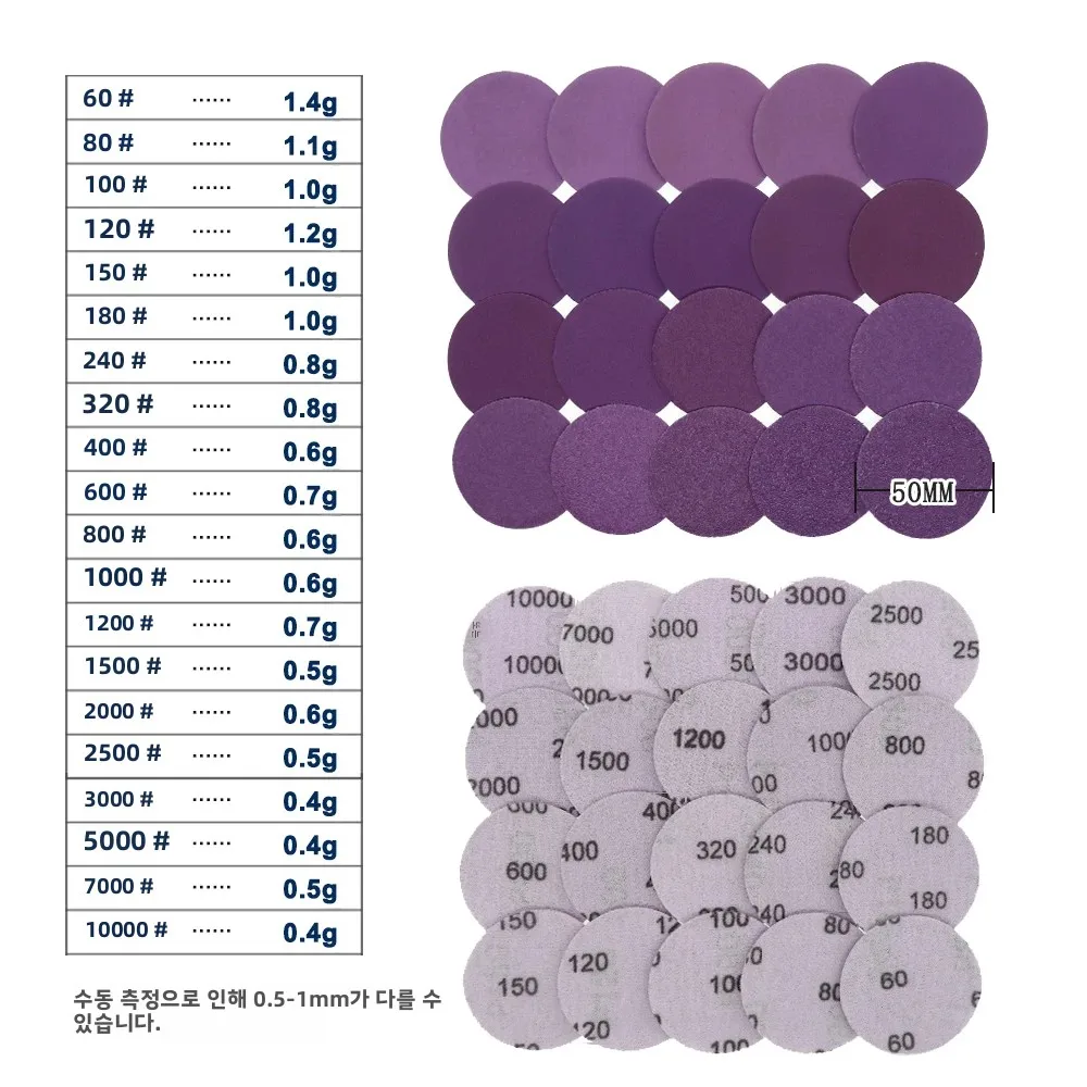 2 인치 보라색 샌딩 종이 키트 후크 루프 60-10000 자동차 목재 가구 용 그릿 샌드페이퍼 금속 자동차 마무리 연삭