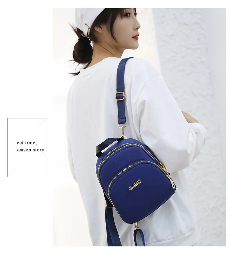 Women Backpack Compact Small Waterproof Oxford Cloth  Mini Backpack Wild Solid Color Korea Japan Student Mobile Phone Bag