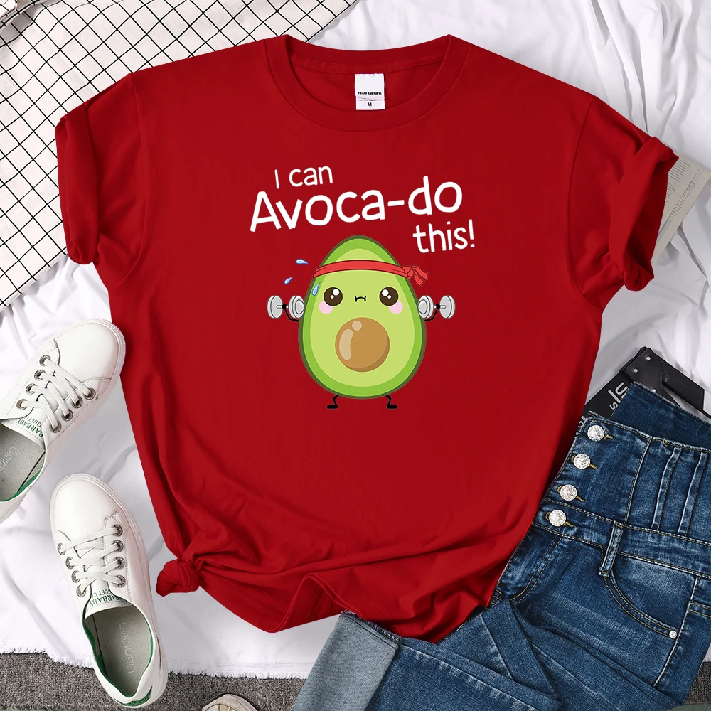 female T shirt Avocado for arm exercise I CAN DO THIS letter print topS women oversize kawaii Soft O-neck lady cozy slim clothes