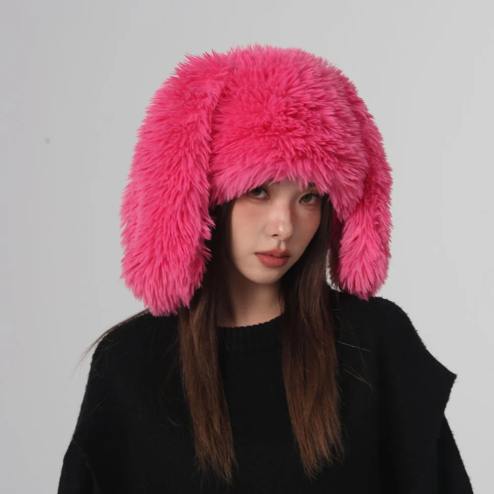 new Women's hat bomber ski mask winter hat balaclava mask y2k accessories skullies beanies faux fur Rabbit Ear Hat Halloween Hat 3