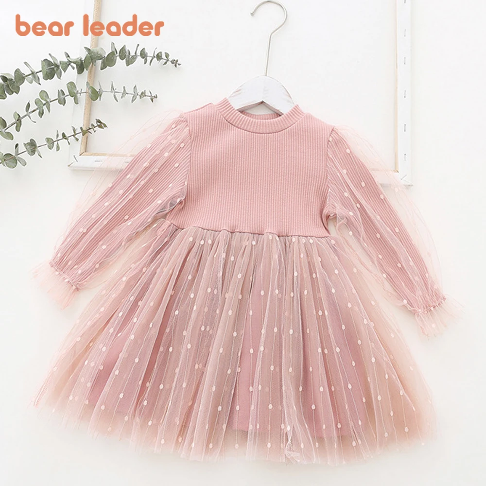 Girls Dress Bear Leader Spring Winter Cartoon Letter Embroidery Sweatshirt Girl Fashion Long Hoodie Dress Pullover 2-6years