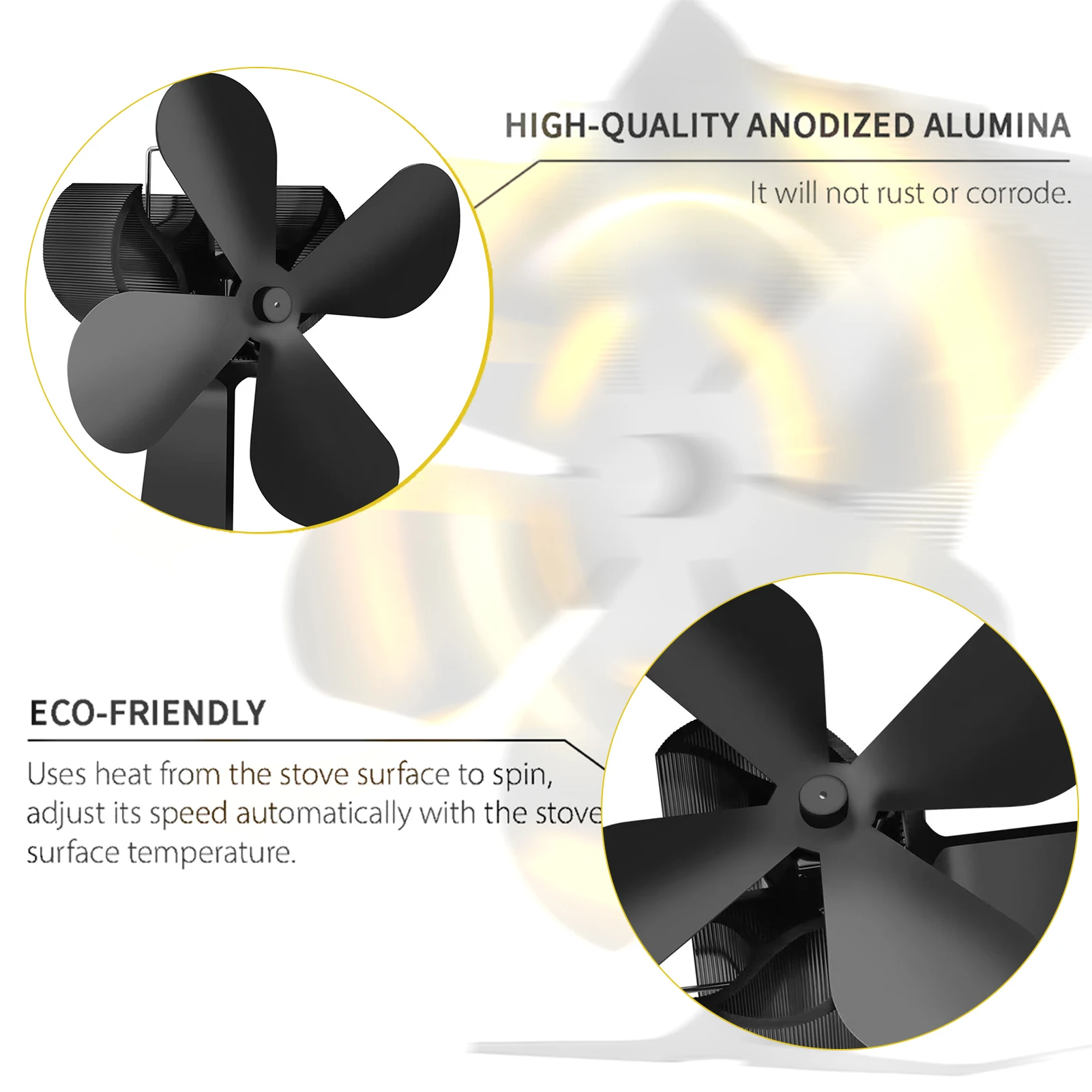 Fireplace Fan Heat Powered Stove Fan Black 4 Blades Quiet Fireplace Efficient Heat Distribution Stove