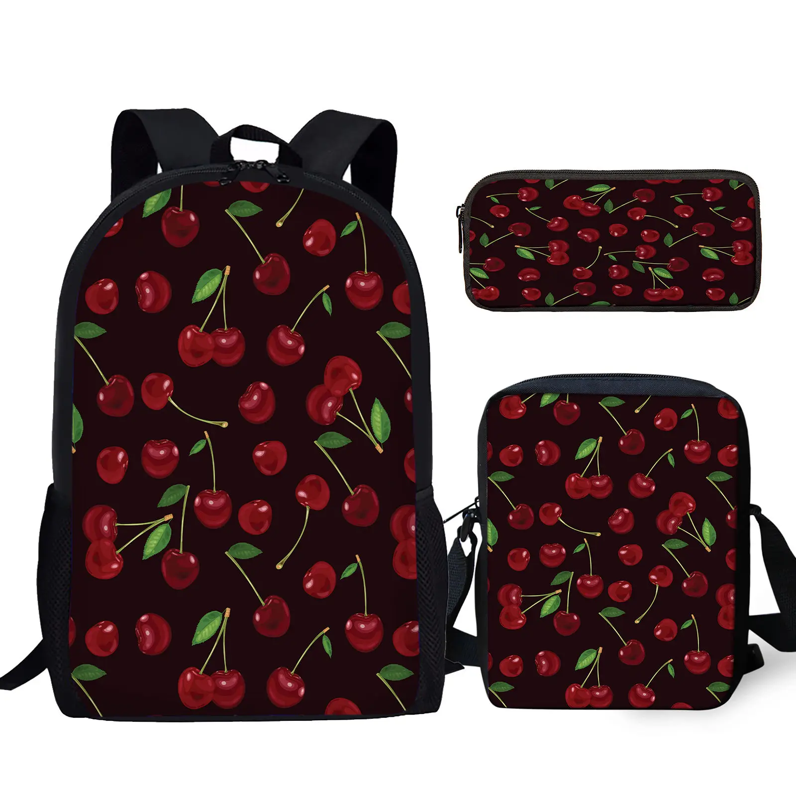 Cherry/Tropical Fruit Pattern Design Comfortable Adjustable Shoulder Strap Brand Backpacks Messenger Bag Student Pencil Case