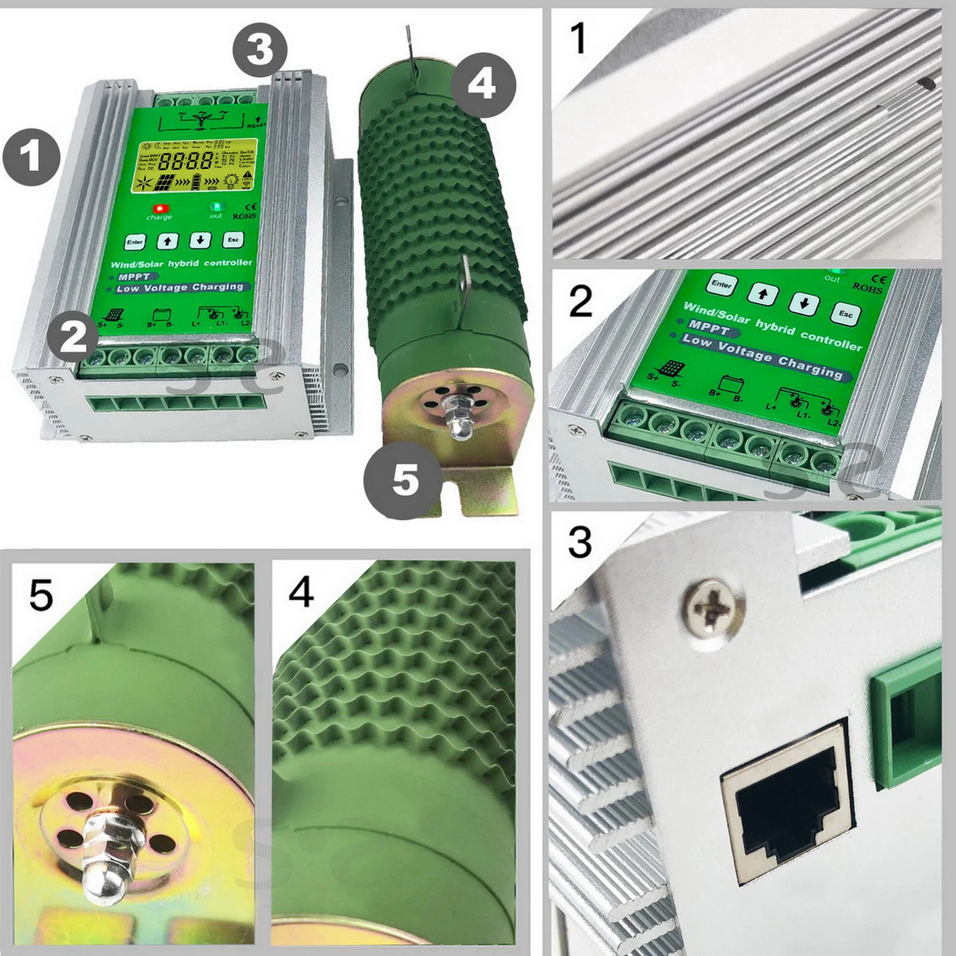 1400W Mppt Wind Solar Hibrid Booster Töltésvezérlő 12V 24V 48V Dump