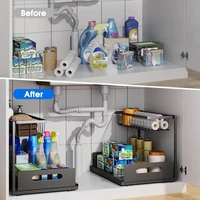 ตะกร้ารางเลื่อนสองชั้นใต้ซิงค์ ชั้นวางของในห้องน้ำและห้องครัว 3