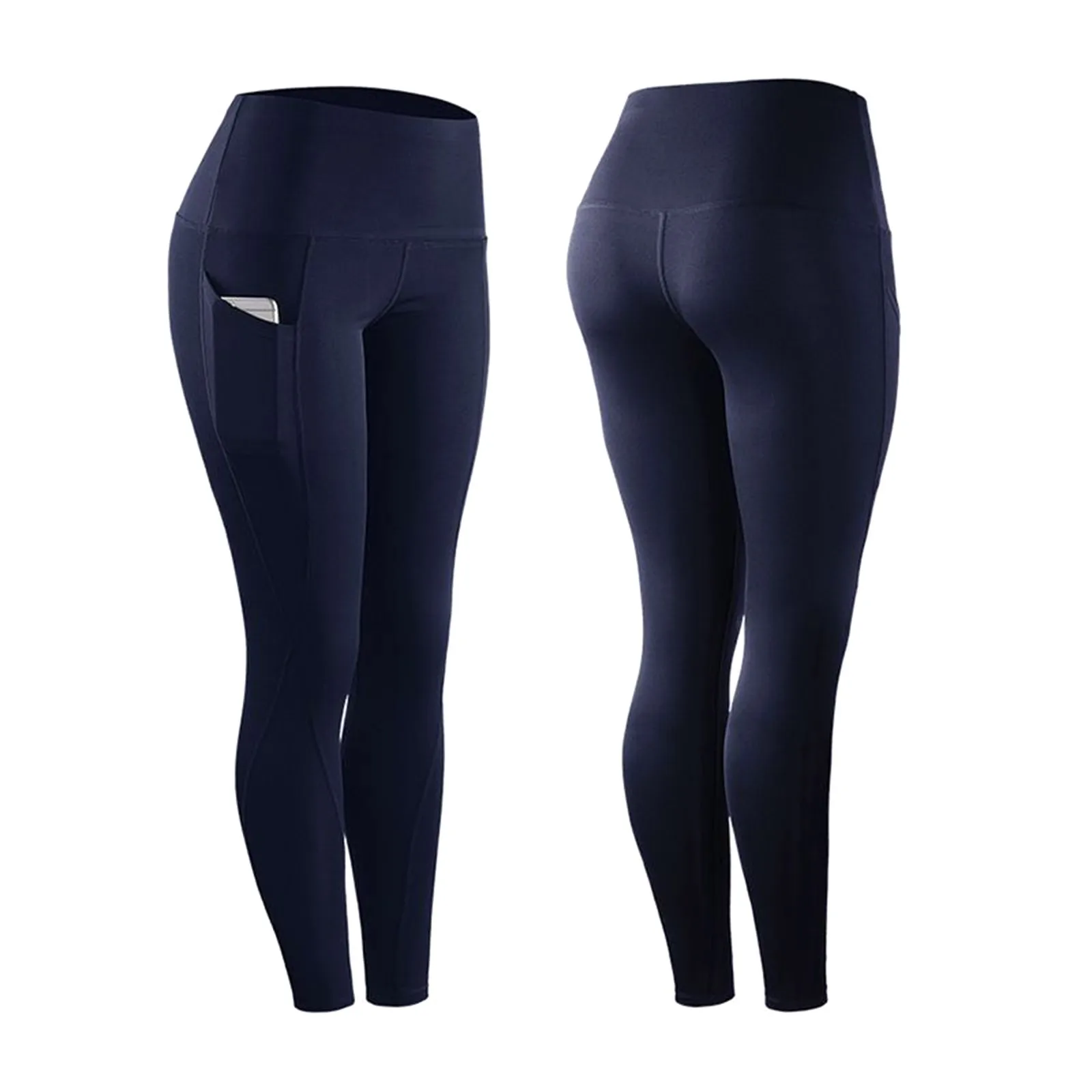 

High Elasticity Pants For Women High Waist Slim Fitting Sports Pants With Spliced Pockets Solid Color Buttocks Lifting Leggings